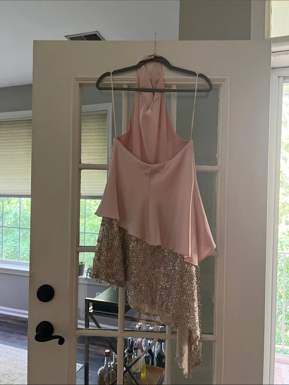 Zara Pink Halter Top with Gold Sequin Asymmetric Skirt